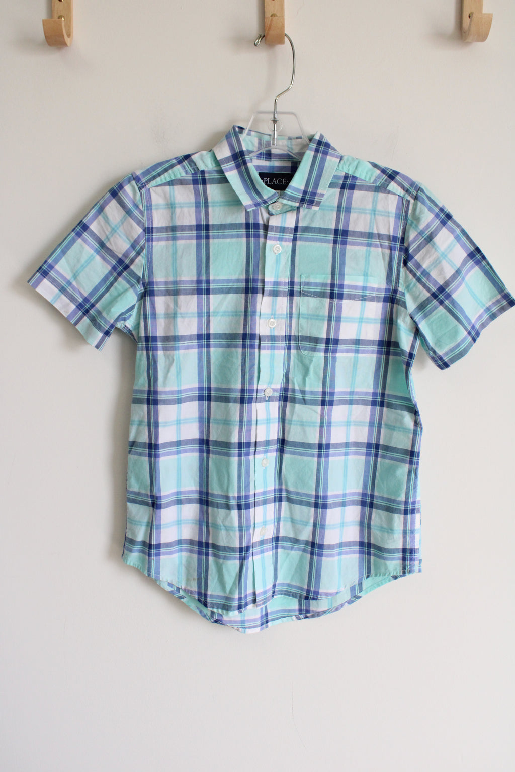 Children's Place Blue Plaid Button Down Shirt | Youth L (10/12)