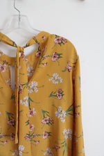 Xhilaration Mustard Gold Floral Long Sleeved Dress | L