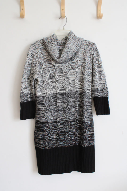 Studio One Black & White Cowl Neck Sweater Dress | M Petite