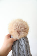 Ugg Gray Cable Knit Faux Fur Pom Pom Beanie