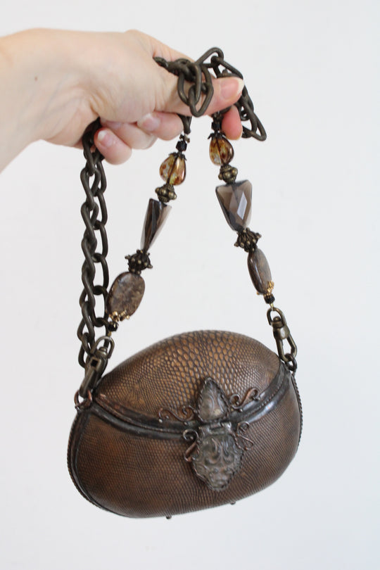 Vintage Maya Gem & Stone Chain Brown Textured Resin Handbag
