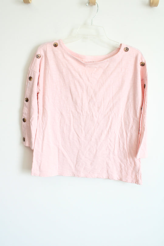 Talbots Light Pink Cotton Long Sleeved Button Detail Top | S