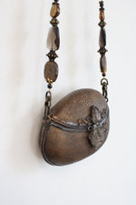 Vintage Maya Gem & Stone Chain Brown Textured Resin Handbag