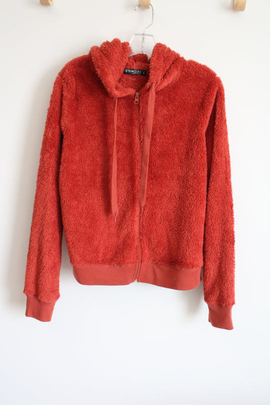Fifth Sun Terracotta Orange Sherpa Zip Up Hoodie | L