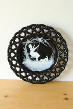 Westmoreland Mary Gregory Black Glass Hand Painted Plate