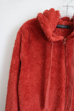 Fifth Sun Terracotta Orange Sherpa Zip Up Hoodie | L