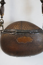 Vintage Maya Gem & Stone Chain Brown Textured Resin Handbag