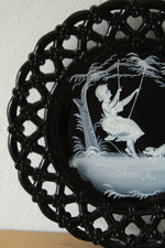 Westmoreland Mary Gregory Black Glass Hand Painted Plate