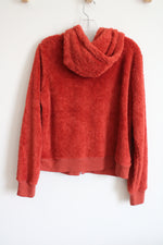 Fifth Sun Terracotta Orange Sherpa Zip Up Hoodie | L