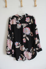 Reversible Black Colorful Floral & Striped Button Down Top | XL