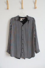 Reversible Black Colorful Floral & Striped Button Down Top | XL