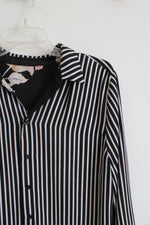 Reversible Black Colorful Floral & Striped Button Down Top | XL