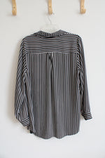 Reversible Black Colorful Floral & Striped Button Down Top | XL