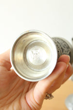 German Pewter Goblet and 2 Pewter Cups With Embossed Wildlife Scene