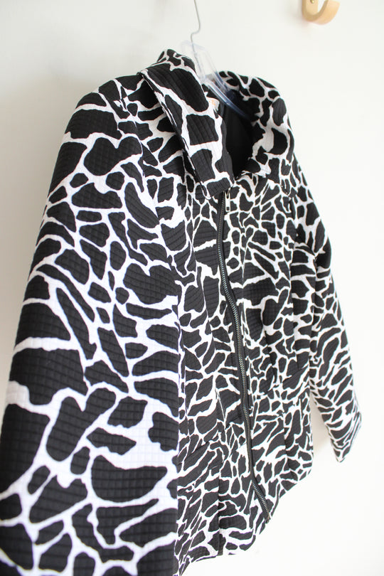 Zoe D. Black & White Patterned Full Zip Jacket | S