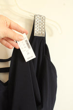 NEW CB Navy Blue Cold Shoulder V-Neck Stretch Dress With Shoulder Rhinestones | XXL