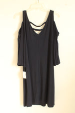 NEW CB Navy Blue Cold Shoulder V-Neck Stretch Dress With Shoulder Rhinestones | XXL