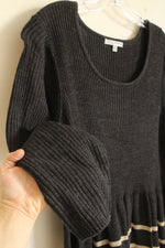 NEW Studio One New York Gray Ribbed Sweater Dress With Tan And White Stripes | XXL