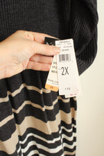 NEW Studio One New York Gray Ribbed Sweater Dress With Tan And White Stripes | XXL