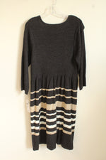 NEW Studio One New York Gray Ribbed Sweater Dress With Tan And White Stripes | XXL