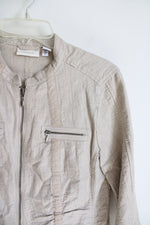 Chico's Tan Full Zip Linen Blend Lightweight Jacket | 1 (M)