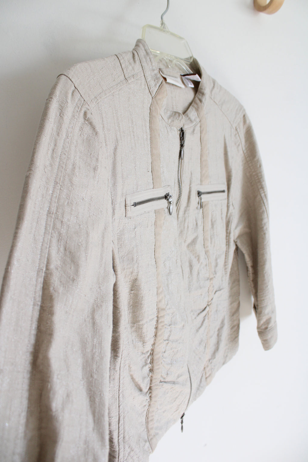 Chico's Tan Full Zip Linen Blend Lightweight Jacket | 1 (M)