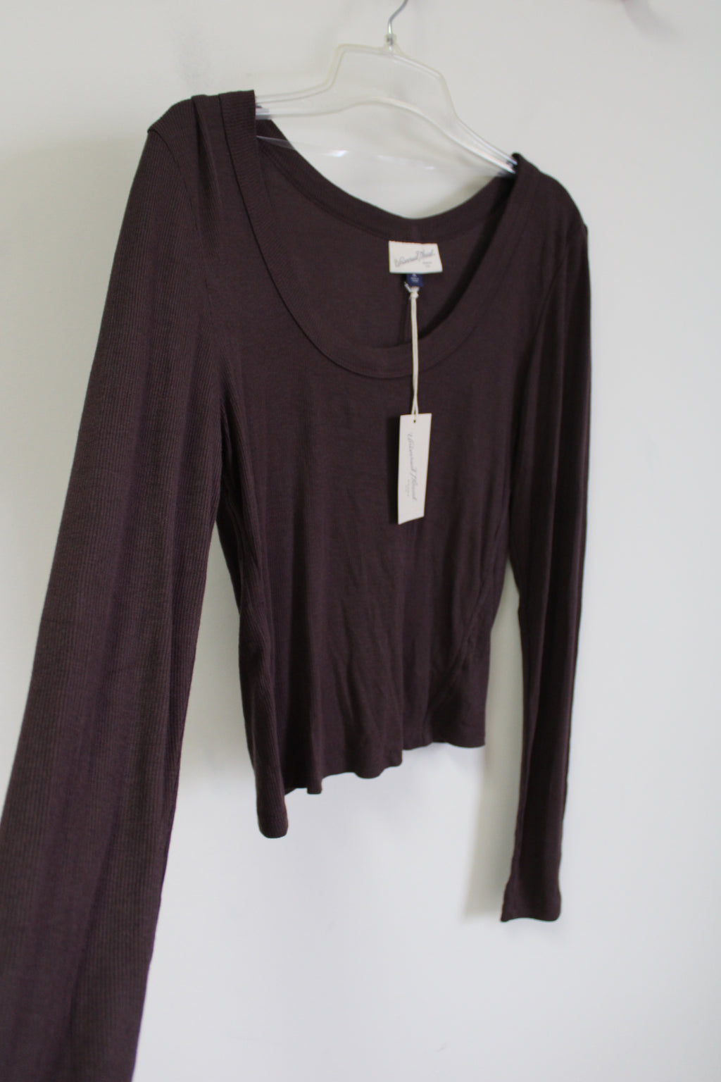 NEW Universal Threads Brown Rib Long Sleeved Scoopneck Top | XL
