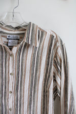 NEW Columbia Cream Brown Green & Gray Striped Button Down Top | XL