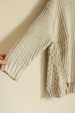 NEW White And Warren Ivory Plated Cable Crew Neck With Genuine Leather Trim | S