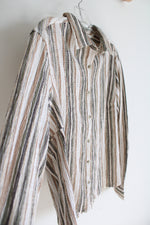 NEW Columbia Cream Brown Green & Gray Striped Button Down Top | XL