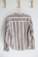 NEW Columbia Cream Brown Green & Gray Striped Button Down Top | XL