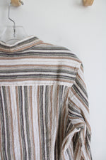 NEW Columbia Cream Brown Green & Gray Striped Button Down Top | XL