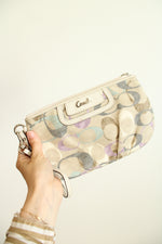 Coach Signature Canvas Wristlet in Cream and Purple