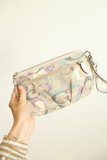 Coach Signature Canvas Wristlet in Cream and Purple