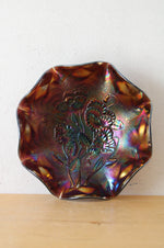 Imperial Carnival Glass Oil Slick Pansy Floral Ruffle Plate | 8.5"