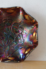 Imperial Carnival Glass Oil Slick Pansy Floral Ruffle Plate | 8.5"
