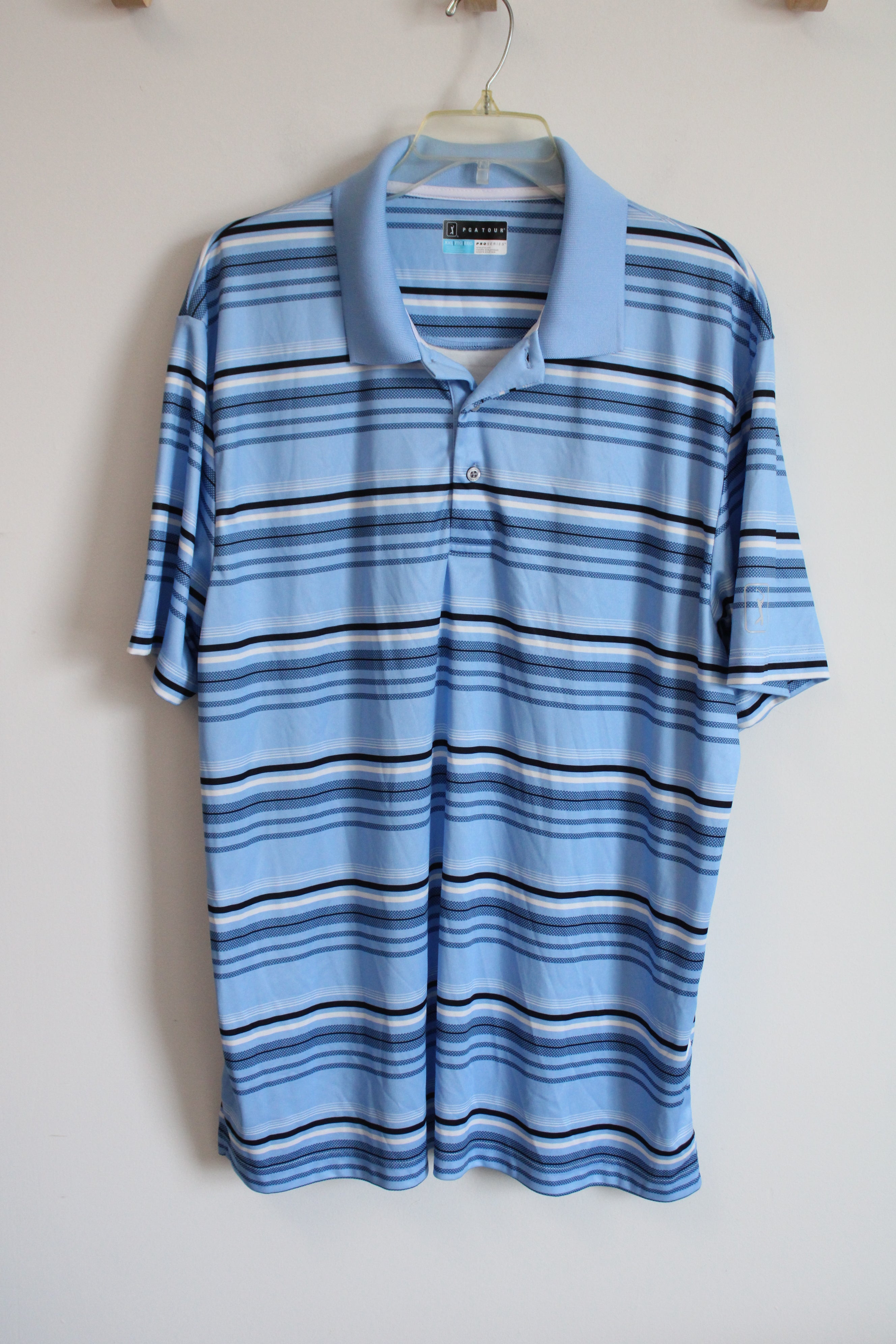 PGA Tour Pro Series Blue Black Striped Polo Shirt | XXL