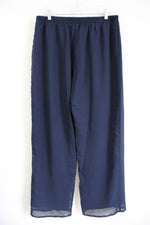 Navy Blue Wide Leg Polyester Pant | XL