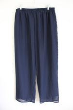 Navy Blue Wide Leg Polyester Pant | XL