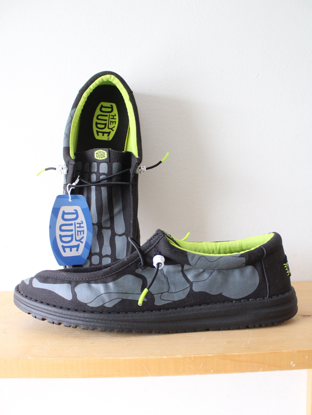 NEW Hey Dude Wally Skeleton Feet Black & White Loafers | Size 14