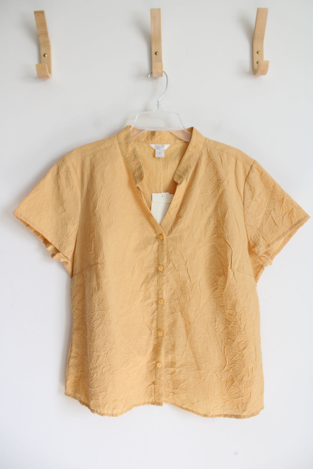 NEW Christopher & Banks Yellow Crinkled Button Down Top | XL