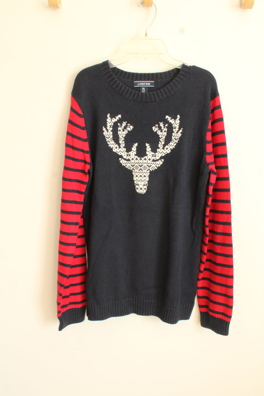 Lands End Navy Blue and Red Holiday Sweater | 18/20 (XL)