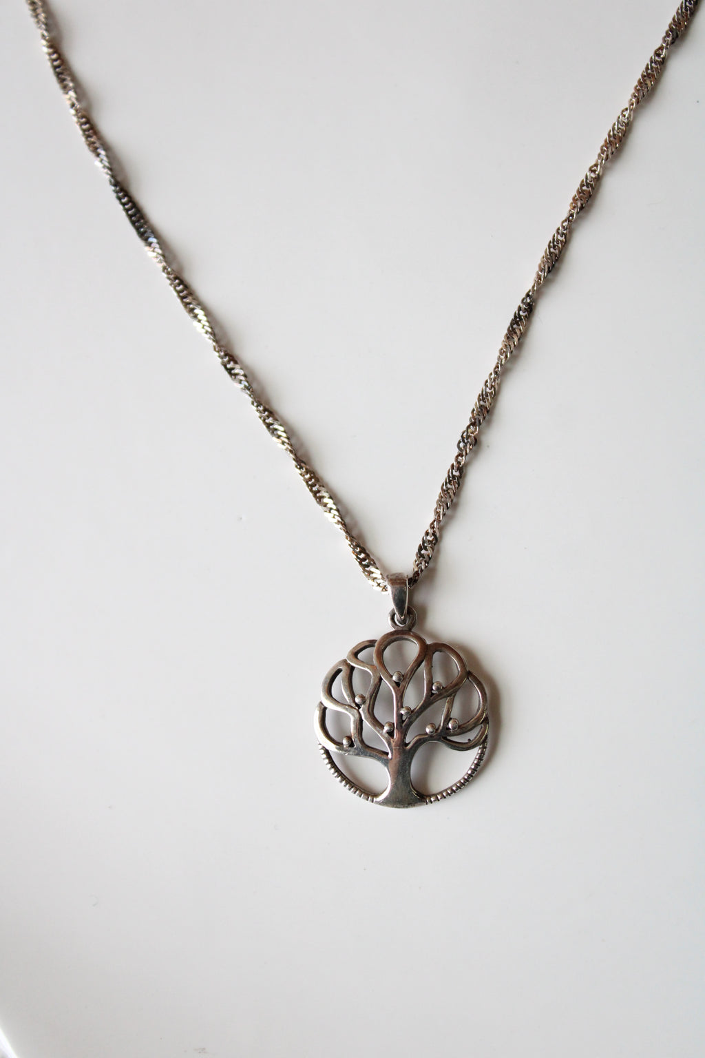 Tree Pendant Sterling Silver Twist Chain Necklace