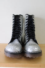 Dr Martens Vintage Silver Glitter Combat Boots | Size 5