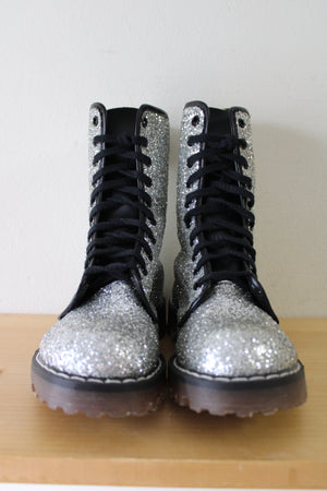 Dr Martens Vintage Silver Glitter Combat Boots | Size 5