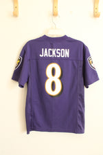 NFL Team Apparel Baltimore Ravens Number 8 Jackson Purple Short Sleeve Youth Jersey | 10-12 (medium)
