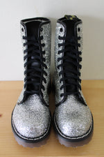 Dr Martens Vintage Silver Glitter Combat Boots | Size 5