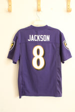 NFL Team Apparel Baltimore Ravens Number 8 Jackson Purple Short Sleeve Youth Jersey | 10-12 (medium)