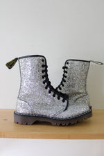 Dr Martens Vintage Silver Glitter Combat Boots | Size 5