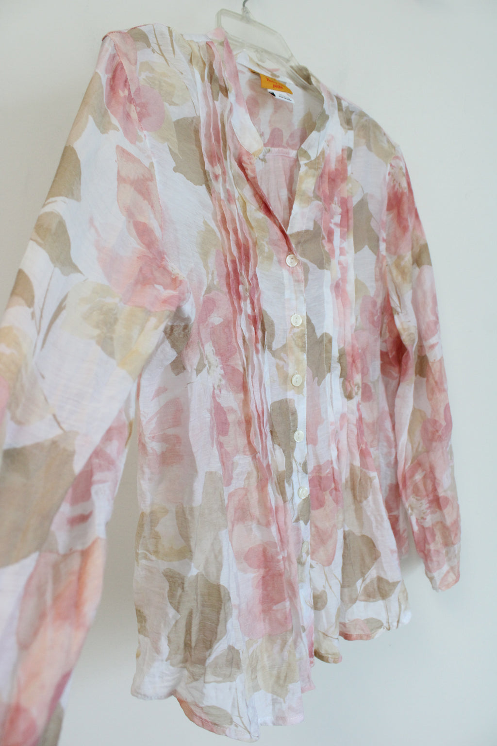 Ruby Rd. Pink & Tan Floral Loose Button Down Top | L Petite